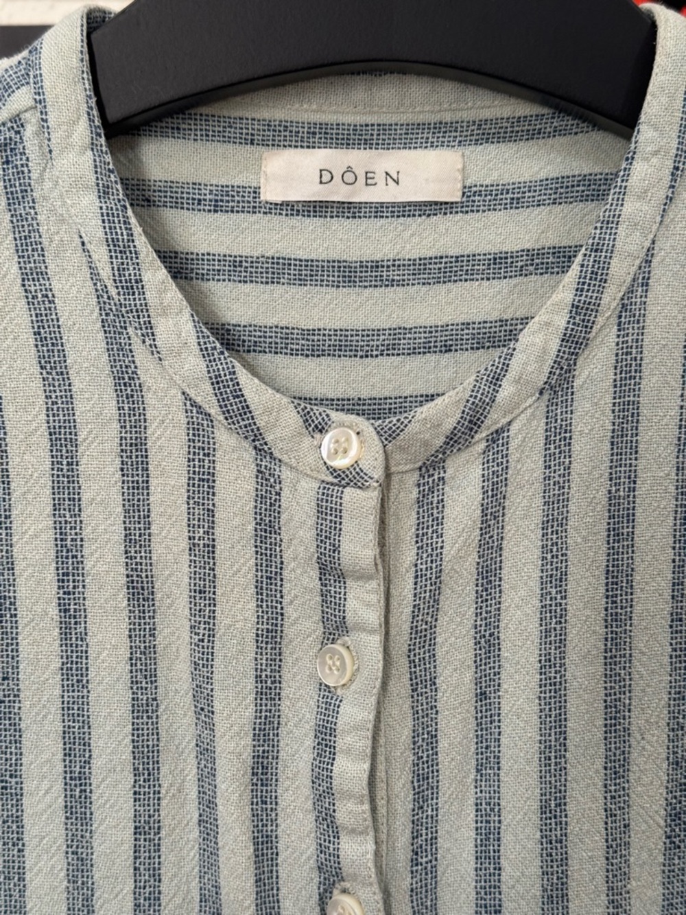 DÔEN Biarritz Seaside Stripe Silk Jumpsuit Blue White Button Front Pockets - Picture 4 of 4